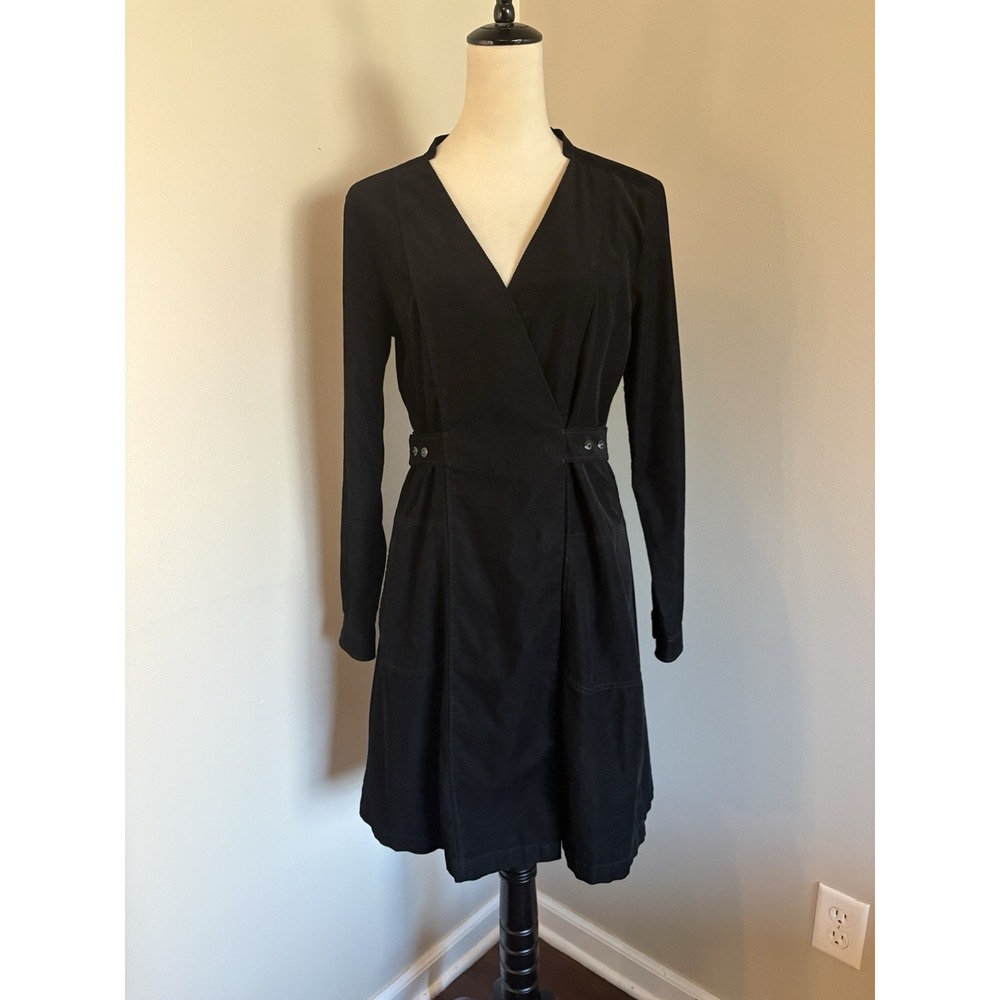 G-Star RAW Core Wrap Dress Black Corduroy Utilitarian Long Sleeve Small LBD Snap